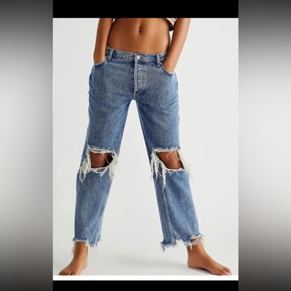 Free People Maggie Mid-Rise Straight-Leg Cropped Jeans Blue Sz 29